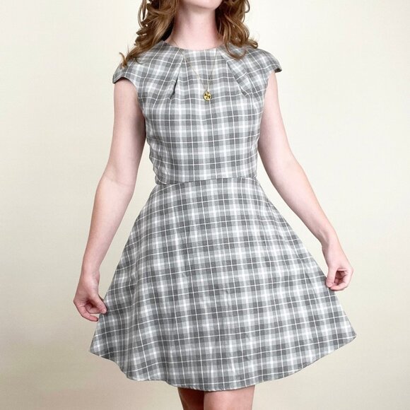 Anthropologie Dresses & Skirts - Anthropologie Plaid Mini Midi Dress Fit & Flare Retro Pleat Mid Century MCM Cute